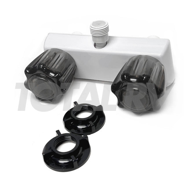 White Shower Faucet Diverter 4" w/ Smoke Handles | Total RV Supply