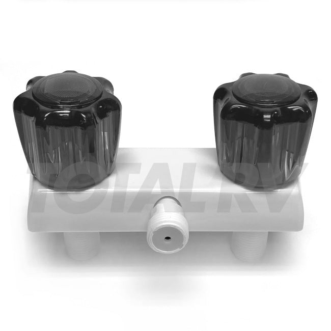 White Shower Faucet Diverter 4" w/ Smoke Handles | Total RV Supply