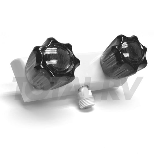 White Shower Faucet Diverter 4" w/ Smoke Handles | Total RV Supply