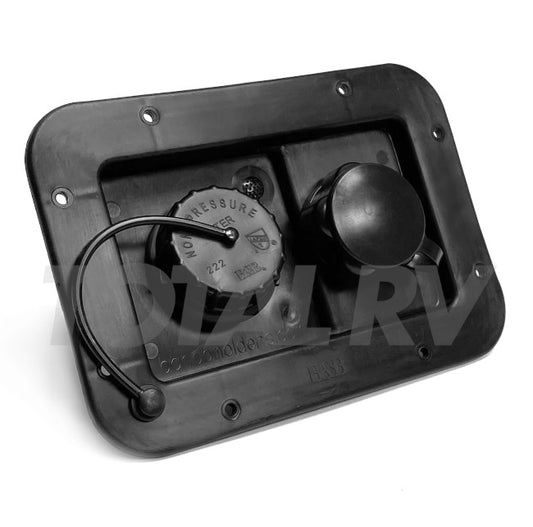 RV Fresh Water Inlet City  / Gravity Combo Black 7-9/16" x 5-5/16"  | Total RV Supply