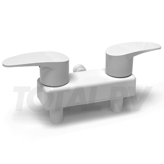 White RV Shower Faucet Diverter 4" w/ White Handles  | Total RV Supply