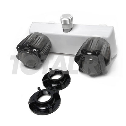 White Shower Faucet Diverter 4" w/ Smoke Handles | Total RV Supply