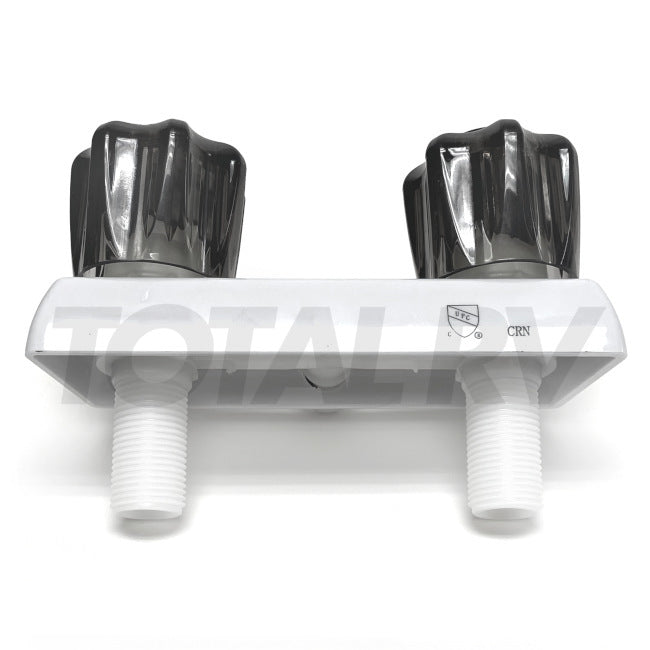 White Shower Faucet Diverter 4" w/ Smoke Handles | Total RV Supply