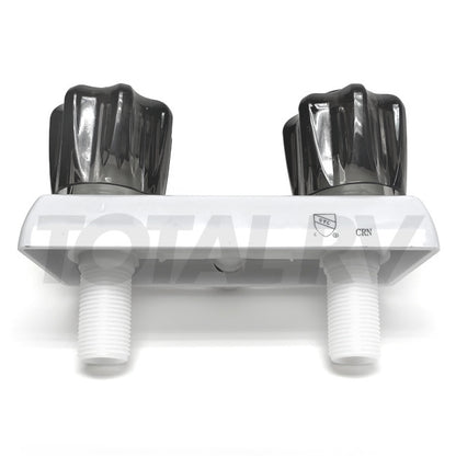 White Shower Faucet Diverter 4" w/ Smoke Handles | Total RV Supply