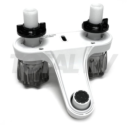 RV Bathroom Water Faucet  4" White w/ Smoke Turn Knobs   | Total RV Supply