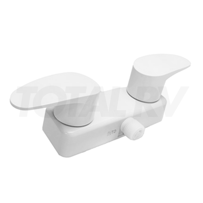 White RV Shower Faucet Diverter 4" w/ White Handles  | Total RV Supply