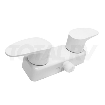 White RV Shower Faucet Diverter 4" w/ White Handles  | Total RV Supply