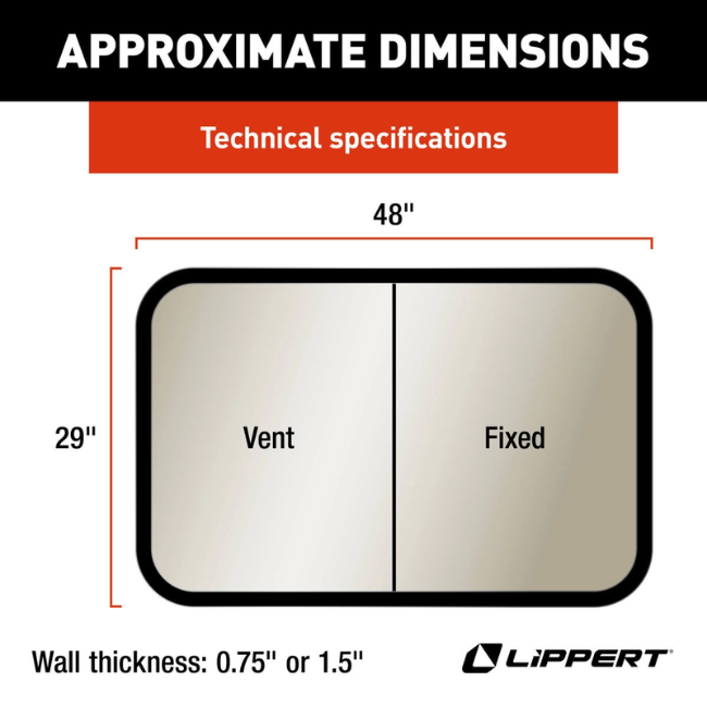 RV Window 48" x 29" 8800 Series Lippert V000358723 / 2025069041 | Total RV Supply
