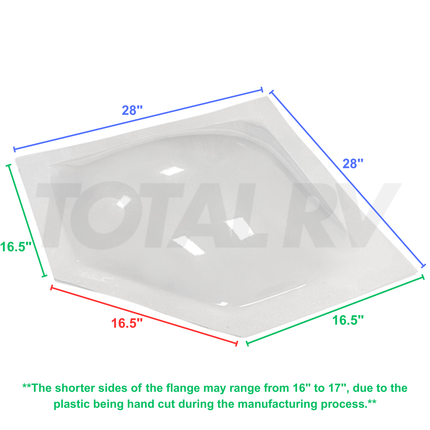 RV Neo Angle Skylight, Clear/Cracked Ice, 28" Flange | Total RV Supply