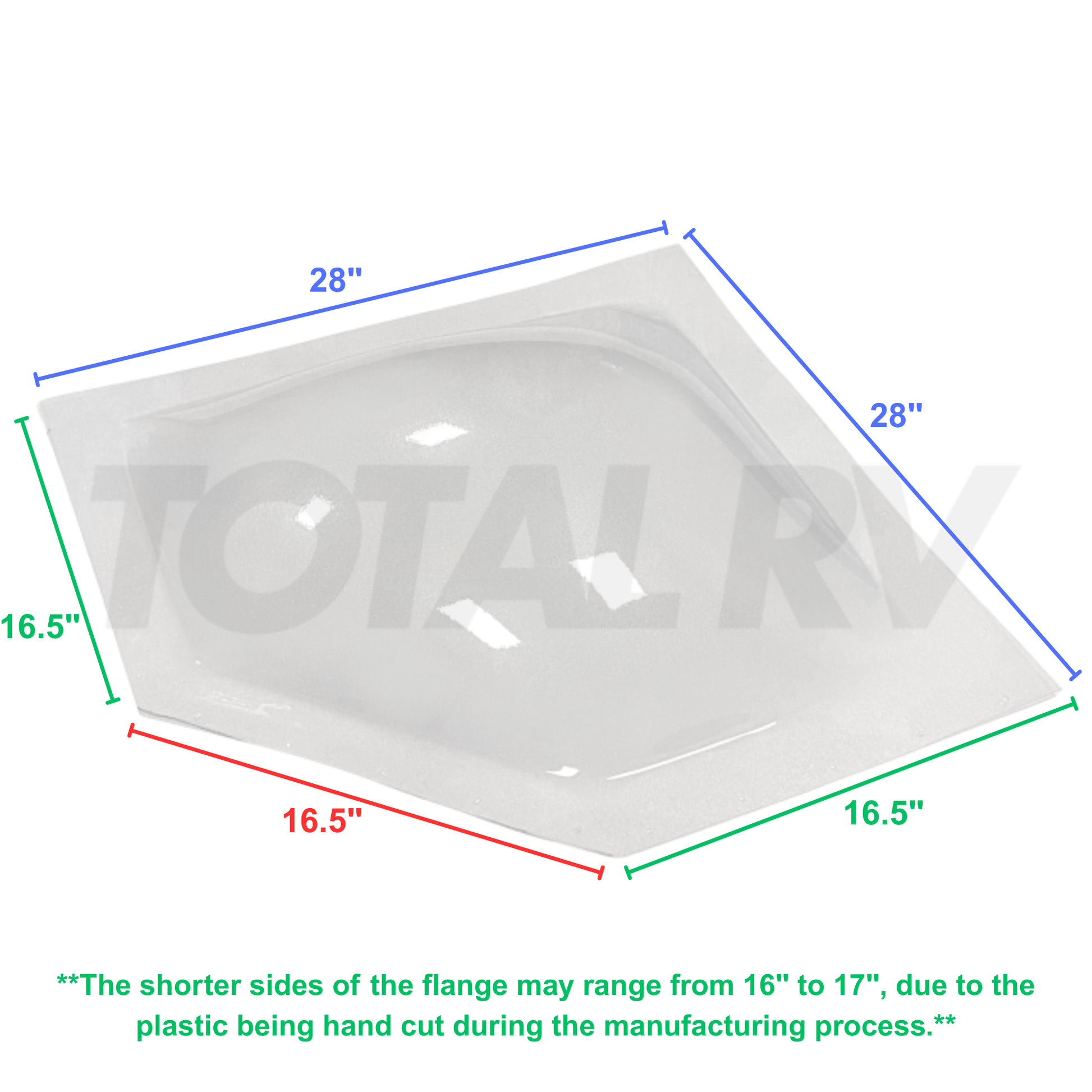 RV Neo Angle Skylight, Clear/Cracked Ice, 28" Flange | Total RV Supply